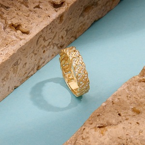 925 <b>Silver</b> Yellow Gold Plated Cuban Link <b>Ring</b> with Prong & Claw <b>Set</b> Moissanite Diamond Hip Hop Band for Men Women Unisex Gift - Product Image 1