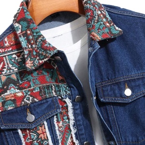 High Quality Winter Breathable Quick Dry Thin Stand Collar Front Logo Men's <b>Denim</b> Printed Canvas 100% Cotton <b>Jacket</b> - Product Image 3