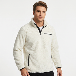 <b>Men's</b> White Fleece <b>Half</b> <b>Zip</b> Pullover Sweatshirt Regular Fit Solid Color Stand Collar Breathable Winter Casual <b>Jacket</b> - Product Image 4