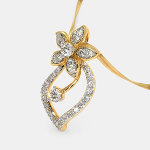 Collier pendentif en or jaune avec diamant de laboratoire en forme de goutte d'eau à motif floral - Product Image 2