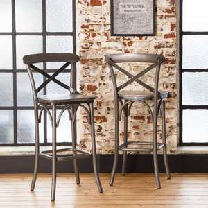 Taburete de bar metálico Vandana Vertex Vesta con asiento de madera de mango gris - Taburete de bar - Product Image 1