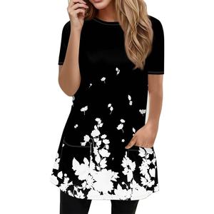 T-shirt décontracté pour femme à manches courtes en tricot 100% coton avec dentelle et lettres imprimées en DTG, jersey pré-lavé, écologique - Product Image 5