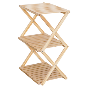 Wooden <b>Folding</b> <b>Shelf</b> 2/3/4-Tier Floor Standing Storage Organizer Space Saving Apartment Use - Product Image 3