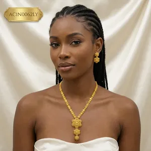 Alankeet Creation LLP Gold-Plated Floral Long Necklace Set with Matching Earrings (ACIN0062LY) - Product Image 3
