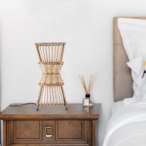 C Cattleya 2-<b>Light</b> Bamboo and Rattan <b>Table</b> Lamp with White Fabric Shade - Product Image 3