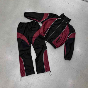 Custom Polyester Zip up Blank Oversized Reflective Waterproof Windproof Nylon <b>Jacket</b> and Track Pants Jogger Sets Nylon Tracksuit - Product Image 1