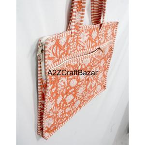 Handmade Classy Laptop <b>Bag</b> 100% Cotton Hand Block Print Quilted Zipper Closure <b>Large</b> Capacity Office Laptop And School <b>Bag</b> - Product Image 2