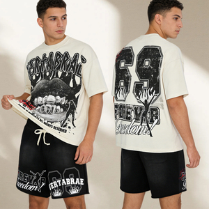 Ensemble T-shirt et short Vertabrae pour homme, col rond, imprimé, coton, vêtements décontractés d'été - Product Image 1