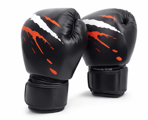 Black Boxing Gloves with Orange Claw Design Full Finger <b>Velcro</b> Closure for Adults Training and Sparring - Product Image 1