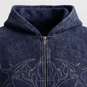 <b>Acid</b> Wash Streetwear Oversized Zip-up Hoodie <b>Drop</b> Shoulder Straight Leg Pants Men's Winter Fleece Quick Tracksuits - Product Image 4