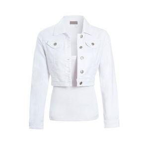 Veste en jean blanche pour femme, manches longues, col rabattu, fermeture boutonnée, longueur courte, couleur unie, en coton, pour le printemps - Product Image 2