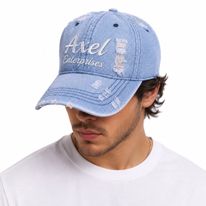 Unisex Distressed Denim Baseball <b>Cap</b> Custom Embroidery Adjustable stripe <b>Vintage</b> Style Adjustable Fit Distressed Style <b>Cap</b> - Product Image 2