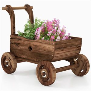 Carretto Decorativo in Legno da 27 Pollici con Manico e Ruote per Forniture da Giardino - Product Image 3