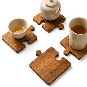 Ensemble de sous-verres en bois naturel pour le thé, le café, les boissons, écologiques, durables, sous-verres modernes en forme de puzzle pour la table de cuisine - Product Image 5