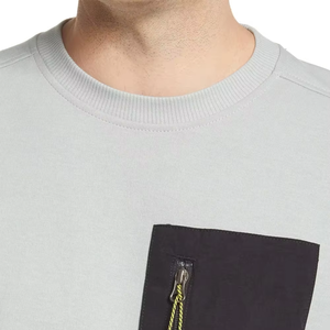 Sweat-shirt à col rond gris clair pour homme, coupe classique, tricoté, respirant, style décontracté d'automne, 100% coton, avec poche - Product Image 6