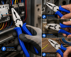 Heavy Duty Combination <b>Pliers</b> Professional Long Nose Steel Hand <b>Tool</b> with Blue Grip for Electrical Plumbing Mechanical Repair - Product Image 4