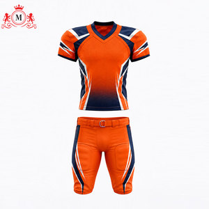 Tenue de football américain personnalisée pour homme, maillot et pantalon orange et bleu en sublimation, respirant, 100 % polyester, vêtements de sport pour adulte, broderie - Product Image 2