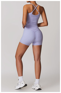 Ensemble de yoga uni pour femme, legging taille haute et crop top dos nageur col en V, sans couture, en Spandex et Polyester, vêtements de sport anti-transpiration - Product Image 2