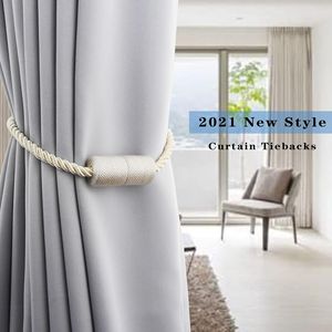 Set di 2 Fermatende Moderni in Corda Beige con Forte Chiusura Magnetica, Eleganti Accessori per Tende da Esterno - Product Image 2