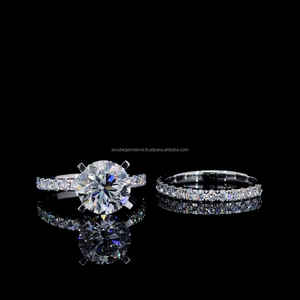 วงแหวนทองขาว18K พร้อม3.5CT กลมประดับเพชรสวยงามหัวหมุดสำหรับงานแต่งงานหินแล็บ HPHT - Product Image 5