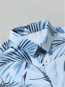 Camisa de Hombre con Estampado Tropical, Manga Corta, Diseño con Botones, Transpirable, Antiarrugas, Ropa Casual para Vacaciones, Patrón de Palmeras Azules - Product Image 3