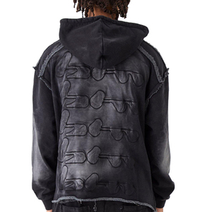 <b>Mens</b> Black Dip Dye Hooded Tracksuit Set Full Sleeve Loose Fit Sweatshirt With Side Pockets Streetwear Autumn Style - Product Image 5
