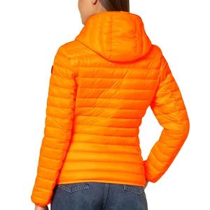 Orange Women's Hooded Quilted Jacket Full Sleeve Winter Puffer <b>Zipper</b> Closure Solid Color Lightweight Outerwear - Product Image 4