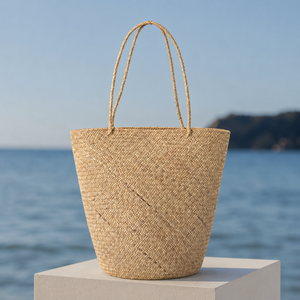 Eco-Friendly Vintage Bohemian Style <b>Straw</b> Woven Tote <b>Bag</b> Solid Color Open Top Large Capacity Beach Travel Ready Women's - Product Image 1