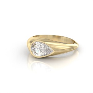 Certified 18K Pure Gold 1ct Pear Lab Grown Diamond Flush Set Signet <b>Ring</b> Engagement Solitaire <b>Ring</b> Minimal <b>Dainty</b> Everyday Wear - Product Image 1