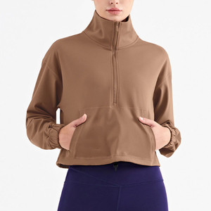 Chaqueta Deportiva Corta de Nylon y Spandex Suave para Mujer, con Media Cremallera, para Otoño e Invierno, Ideal para Correr y Hacer Ejercicio - Product Image 1