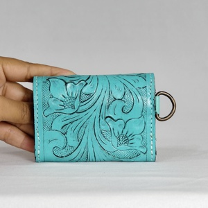 Cartera de Cuero Genuino para Mujer, Diseño Floral Repujado, Estilo Vintage, Impermeable, Antirrobo, Personalizada, Hecha a Mano - Product Image 1
