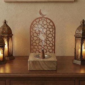 Islamic Wood & Metal Incense Burner Laser-Cut Geometric Design With Crescent Moon. Elegant Ramadan & <b>Eid</b> Spiritual Home Decor - Product Image 6
