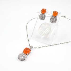 Ensemble de boucles d'oreilles pendantes en argent sterling 925 avec calcédoine orange naturelle, plaqué rhodium, style punk pour femmes, cadeau d'anniversaire, bijoux fins - Product Image 1