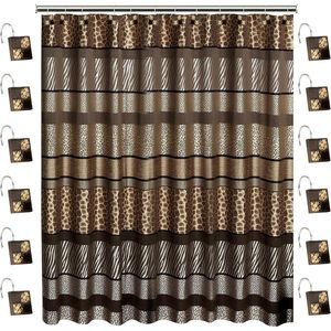 Set di 12 Pezzi per Tenda Doccia con Stampa Animalier Safari e 12 Ganci, Design Lussuoso Stile Southwest - Product Image 1