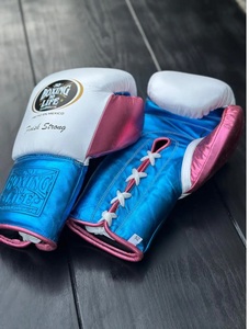 No Boxing No Life Premium Cowhide <b>Leather</b> MMA Training Boxing Gloves Lace-Up Hook-and-Loop Wrist Unisex Lightweight Breathable - Product Image 2