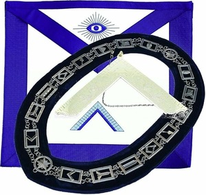 Tablier et collier de maître maçon bleus brodés à la main, taille unique, en polyester - Product Image 1