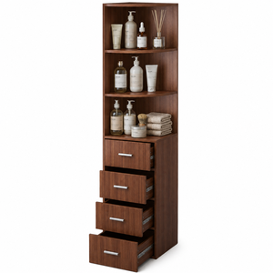 Meuble de rangement minimaliste vertical en teck pour salle de bain - Product Image 1