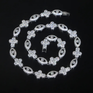 Collar de Cadena con Eslabones de Plata de Ley 925 con Cruz, Flor y Moissanita, Diseño de Ojo Turco Religioso - Joyería de Moda para Mujer, Regalo Ideal - Product Image 4