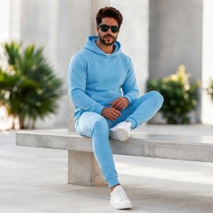 Conjunto Deportivo de Invierno para Hombre, 2 Piezas, Sudadera de Forro Polar con Estampado de Manga Larga y Pantalones, Sudadera con Capucha Informal de Color Sólido - Product Image 6