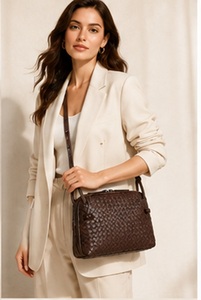 Sac bandoulière Gravs tendance en cuir véritable tressé style bohème, sacoche photo de luxe faite à la main, sac à bandoulière vintage pour femme avec fermeture éclair - Product Image 5
