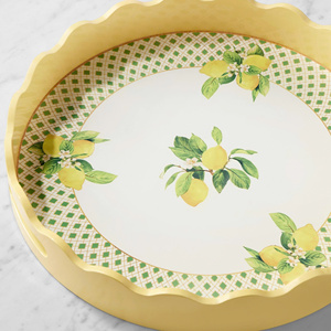 Fresh Collection Scalloped Round Lacquer Serving Tray Lemon Pattern Handmade Home Decor Serving Tray For <b>Coffee</b> <b>Table</b> Decoration - Product Image 2