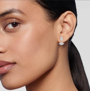Boucles d'oreilles pendantes à deux pierres en diamant de laboratoire taille marche marquise, 4,00 CTW en or rose 9K - Product Image 3