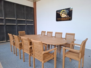 Ensemble de salle à manger d'extérieur en bois de teck, table rectangulaire 10 places avec chaises, mobilier de jardin méditerranéen résistant aux intempéries - Product Image 4