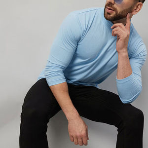 T-shirt en coton à manches longues pour homme, col rond, respirant, décontracté, streetwear, tendance - Product Image 2