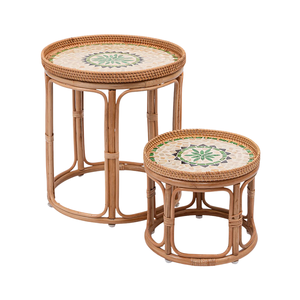 Wholesale Vietnam Handwoven Wicker Shell Inlay Rattan Serving Tray Side <b>Table</b> for Home Decor - Product Image 1