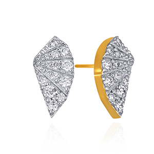 14K Yellow Gold Abstract Leaf <b>Stud</b> <b>Earrings</b> with Round Lab Grown Diamonds Contemporary Fine Jewelry for Women - Product Image 3