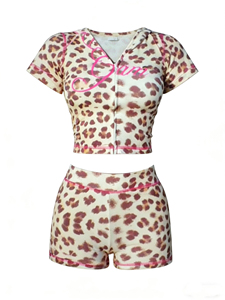 Trendy Leopard Women's <b>Sets</b> Custom Logo Y2K Ribbed Zip Hoodie Shorts 2 Piece <b>Set</b> Women Street Style <b>Sets</b> for Women - Product Image 3