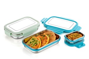 Lonchera de Acero Inoxidable a Prueba de Fugas con Tapa Hermética, Contenedor Bento con Vaso Interior para Salsas, Contenedor de Alimentos, Caja de Almacenamiento de Alimentos de Plástico - Product Image 4