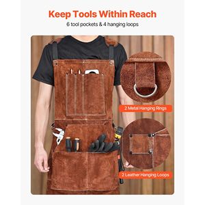 Heavy Duty Cowhide Leather Welding <b>Work</b> <b>Apron</b> Flame-Resistant Blacksmith Welder's Cover 6-Piece Set Heat-Resistant - Product Image 5