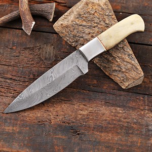 Hand Forged Damascus Steel Fixed Blade Skinning <b>Knife</b> with Sheath Custom OEM Full Tang Hunting Camping <b>Knife</b> <b>Bone</b> <b>Handle</b> - Product Image 3
